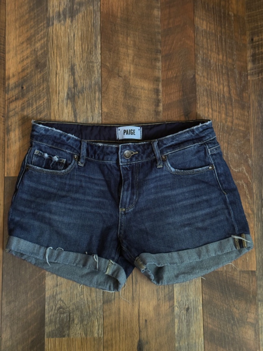Paige Jimmy Jimmy Denim Jean Shorts Medium Dark Wash Cuffed size 25